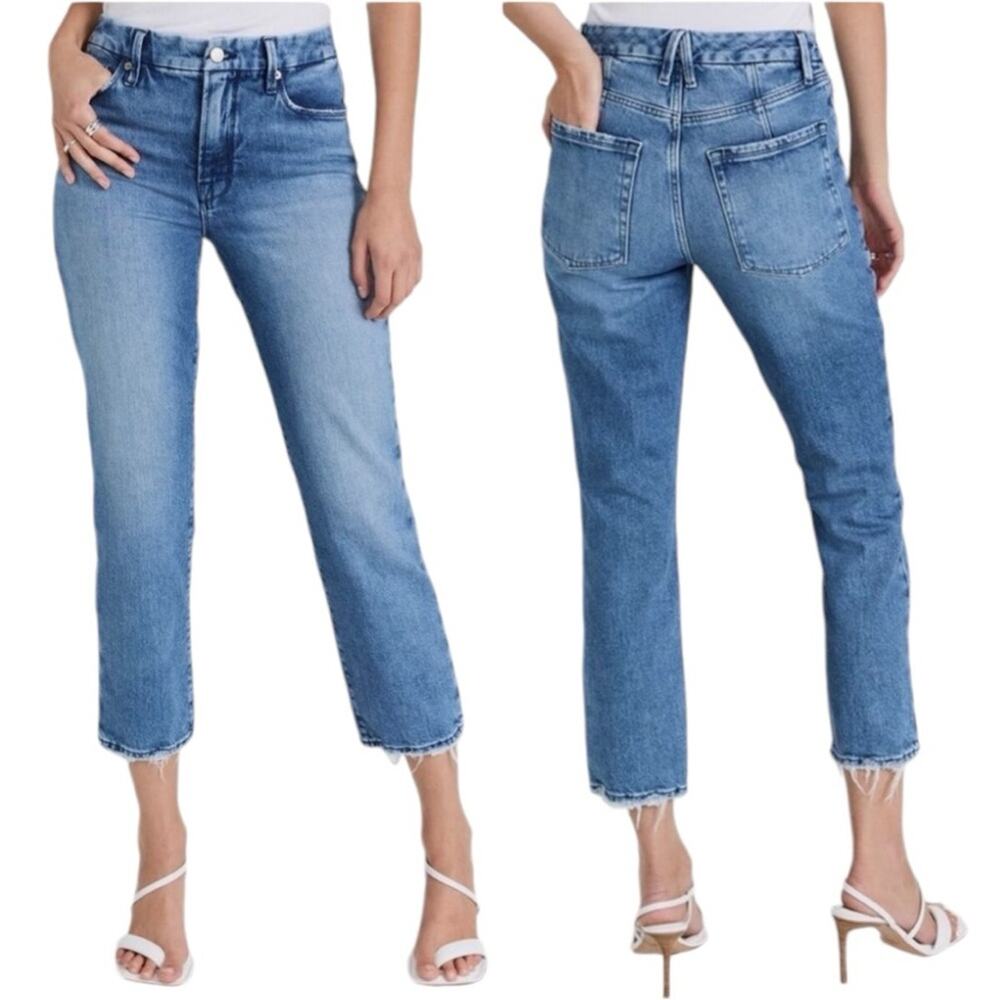 NWOT Good American Good Icon Cropped Frayed Hem Jeans Size 8/29 Retail $140